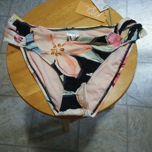 Kona Sol Bikini Bottom Hipster Floral Print Cutout Design Beach Summer Small
